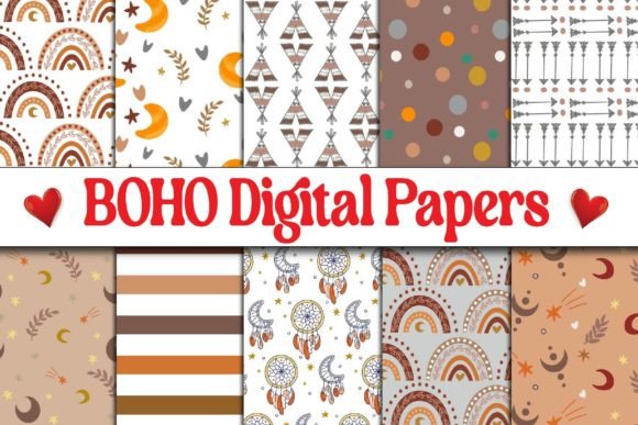 Boho Pattern Digital Papers Bundle: Graphics & Patterns for Local Branding