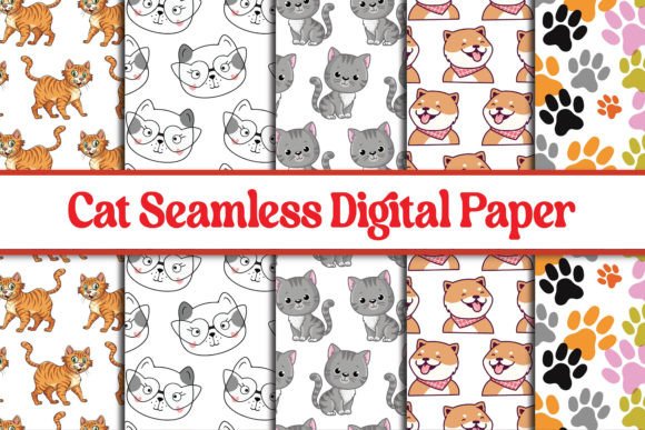 Cute Cat Seamless Digital Papers Bundle: Graphics & Patterns