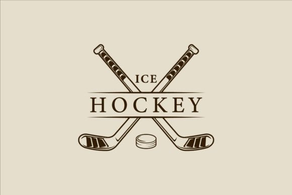 Ice Hockey Stick and Puck Logo Line Art: Graphics & Logos