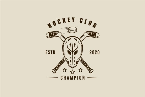 Mask and Stick Ice Hockey Logo Line Art: Graphics & Logos