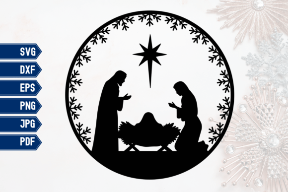 Round Nativity Scene SVG Digital Clipart for Graphics & Laser Engraving