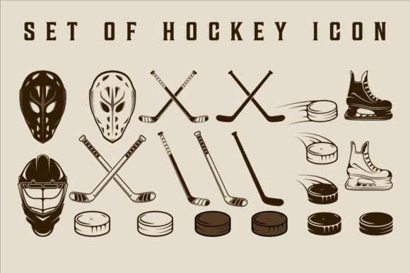 Set of Hockey Ice Icon Vector Vintage Graphics