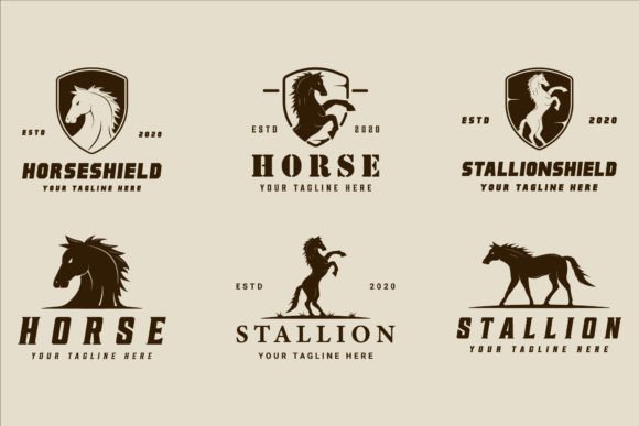 Set of Silhouette Horse Logo Vector Graphics