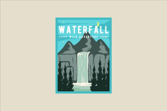 Waterfall at Mountains Poster Vector: Graphics for Real Projects