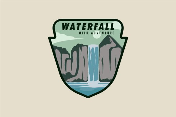 Waterfall Emblem Vector Illustration: Graphics for Travel & Nature Publishers