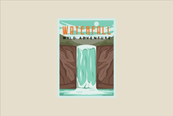 Waterfall Vector Poster Illustration: Graphics for Nature-Focused Graphic Templates